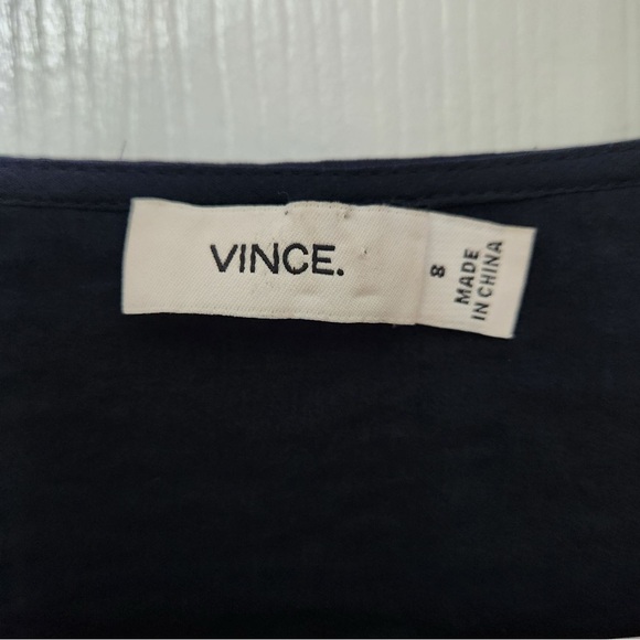 Vince Navy Satin V-Neck Pleated Front Blouse - Picture 5 of 5